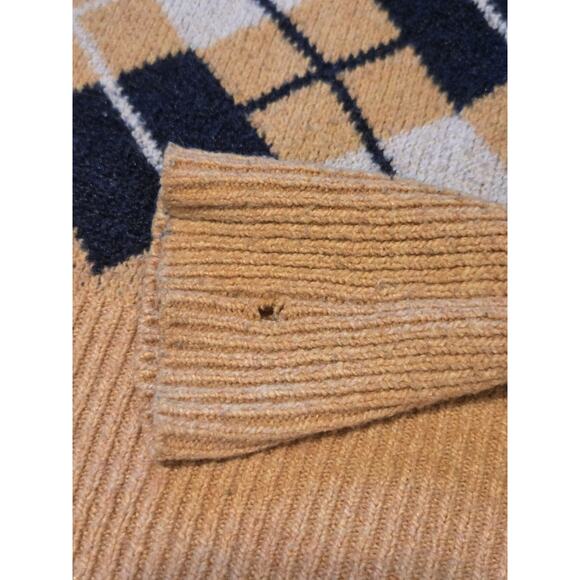 Free Assembly Golden Yellow Navy Argyle Unisex Sweater Size M Preppy Academia - Picture 6 of 9